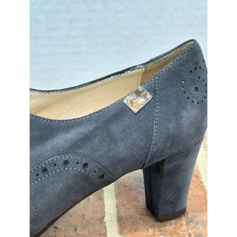 Joccia Italy Lace-Up Oxford Heel Gray Suede Handmade Wingtip Detail Women's 9.5